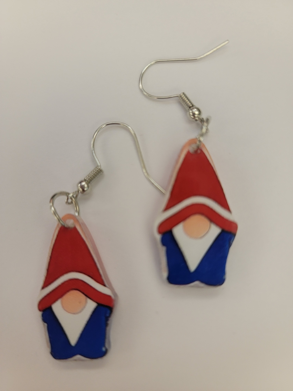 Whimsical Gnome Drop Earrings - Red, Blue & White